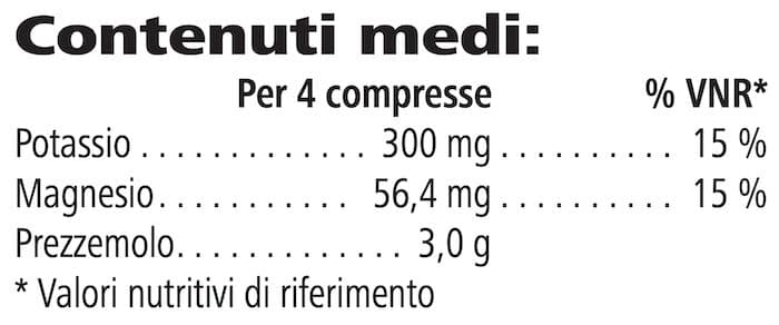 Tabella dei valori nutrizionali di Mineral Complex Plus