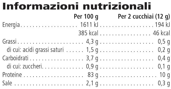 Tabella dei valori nutrizionali di Formula 3 Integratore Proteico in Polvere