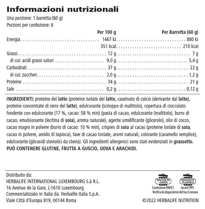 Tabella dei valori nutrizionali di H24 Achieve Barretta Proteica