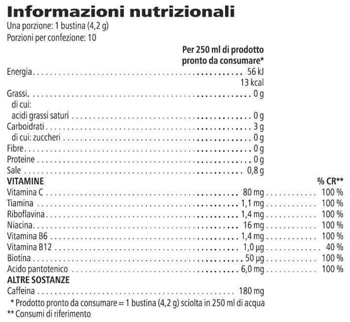Tabella dei valori nutrizionali di H24 LiftOff Max